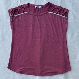 Retrology Sleeveless Tank with Lattice Shoulder and Rhinestone Trim Size M